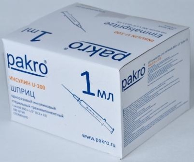 1 мл трехкомпонентный шприц Pakro инсулиновый U100 , с иглой 0,3х13, 100 шт купить оптом в Чите
