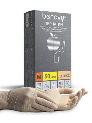 BENOVY / Перчатки латексные, неопудренные, натуральные, 50 пар в упак. S купить оптом в Чите